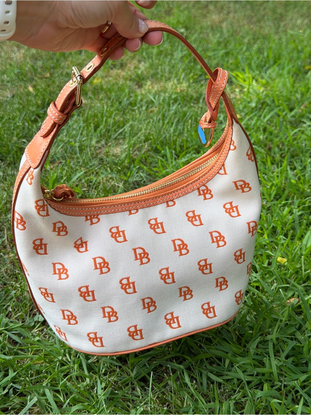 Dooney & Bourke Orange and Cream Logo Shoulder Bag